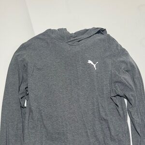 Puma Men's Charcoal Hooded Long Sleeve Shirt with Puma Logo